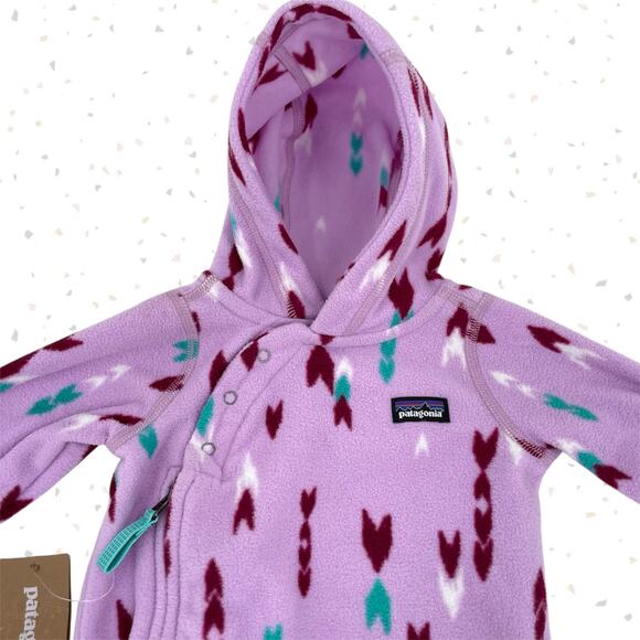 Patagonia Fleece Micro D Bunting Wish Tails Dragon Purple Baby Girl Size NB-7lbs - Picture 4 of 11